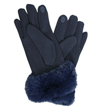 Load image into Gallery viewer, Gloves Navy Fur Trim Winter Gloves for Women

