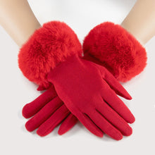 Load image into Gallery viewer, Gloves Red Fur Trim Winter Gloves for Women
