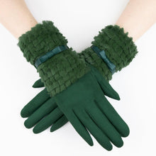 Load image into Gallery viewer, Gloves Green Ribbon Fur Winter Gloves for Women
