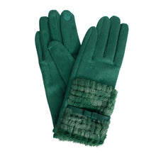 Load image into Gallery viewer, Gloves Green Ribbon Fur Winter Gloves for Women
