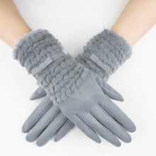 Load image into Gallery viewer, Gloves Gray Ribbon Fur Winter Gloves for Women
