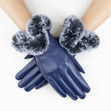 Load image into Gallery viewer, Gloves Navy Fur Leather Winter Gloves for Women
