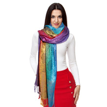 Load image into Gallery viewer, Pashmina Rainbow Blue Paisley Scarf for Women
