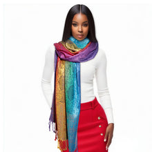 Load image into Gallery viewer, Pashmina Rainbow Blue Paisley Scarf for Women
