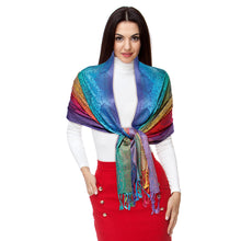 Load image into Gallery viewer, Pashmina Rainbow Blue Paisley Scarf for Women
