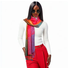 Load image into Gallery viewer, Pashmina Rainbow Red Paisley Scarf for Women
