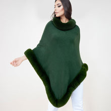Load image into Gallery viewer, Poncho Olive Fur Trim for Women
