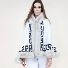 Load image into Gallery viewer, Shawl Cape Ruana Beige Greek Fur Wrap for Women
