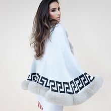 Load image into Gallery viewer, Shawl Cape Ruana Beige Greek Fur Wrap for Women
