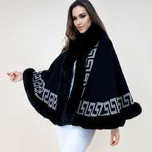 Load image into Gallery viewer, Shawl Cape Ruana Black Greek Fur Wrap for Women
