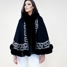 Load image into Gallery viewer, Shawl Cape Ruana Black Greek Fur Wrap for Women
