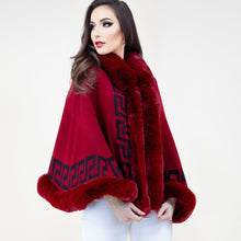 Load image into Gallery viewer, Shawl Cape Ruana Burgundy Greek Fur Wrap for Women
