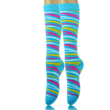 Load image into Gallery viewer, Aqua Tiger Stripe Kneww High Socks
