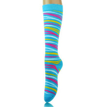 Load image into Gallery viewer, Aqua Tiger Stripe Kneww High Socks
