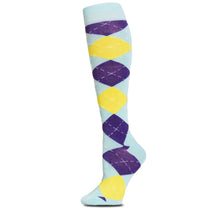 Load image into Gallery viewer, Aqua Argyle Knee High Socks
