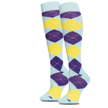 Load image into Gallery viewer, Aqua Argyle Knee High Socks
