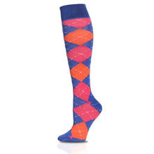 Load image into Gallery viewer, Blue Argyle Knee High Socks
