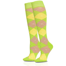 Load image into Gallery viewer, Green Argyle Knee High Socks

