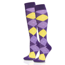 Load image into Gallery viewer, Purple Argyle Knee High Socks
