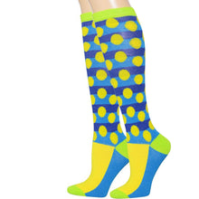 Load image into Gallery viewer, Blue Polka Dot Knee High Socks
