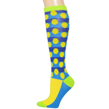 Load image into Gallery viewer, Blue Polka Dot Knee High Socks
