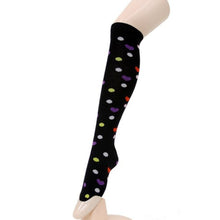 Load image into Gallery viewer, Black Hearts and Spots Knee Socks
