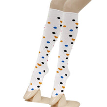 Load image into Gallery viewer, White Hearts and Spots Knee Socks
