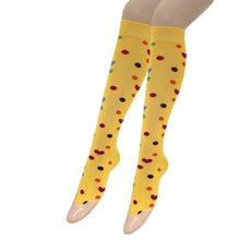 Load image into Gallery viewer, Yellow Hearts and Spots Knee Socks
