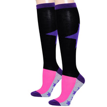 Load image into Gallery viewer, Black Color Block Star Knee Socks
