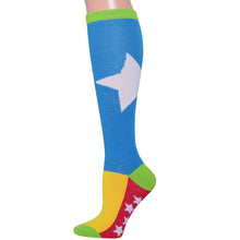 Load image into Gallery viewer, Blue Color Block Star Knee Socks
