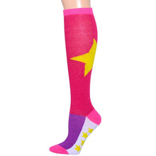 Load image into Gallery viewer, Fuchsia Color Block Star Knee Socks
