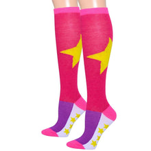 Load image into Gallery viewer, Fuchsia Color Block Star Knee Socks
