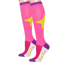 Load image into Gallery viewer, Pink Color Block Star Knee Socks
