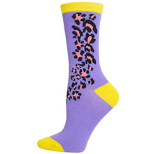 Load image into Gallery viewer, Women's Crew Socks Purple Yellow Cheetah
