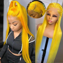 Load image into Gallery viewer, 13×4 Colorful Straight Lace Front Wigs Pink /Red/Yellow Ombre Colored Human Hair Wigs 180% Density
