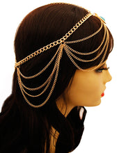 Load image into Gallery viewer, Gold and Turquoise Head Chain
