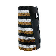 Load image into Gallery viewer, Black, White, and Gold Bead Striped Embroidered Arm Cuff Bracelet
