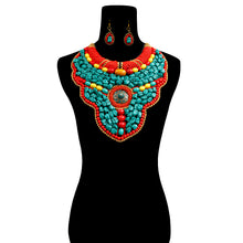 Load image into Gallery viewer, Turquoise and Multi Color Stone Bead Raised Collar Bib Necklace Set
