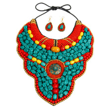 Load image into Gallery viewer, Turquoise and Multi Color Stone Bead Raised Collar Bib Necklace Set
