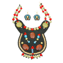 Load image into Gallery viewer, Black Bead Bib Necklace Set with Green and Red Bead Collar and Detail
