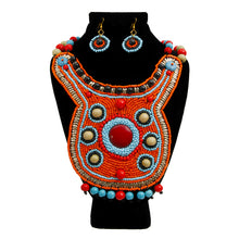 Load image into Gallery viewer, Orange Bead Bib Necklace Set with Blue Red and Green Bead Collar and Detail
