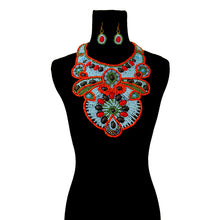 Load image into Gallery viewer, Blue and Orange Bead Bib Necklace Set
