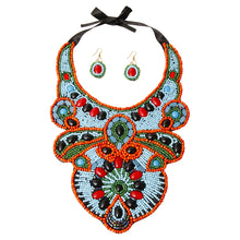 Load image into Gallery viewer, Blue and Orange Bead Bib Necklace Set
